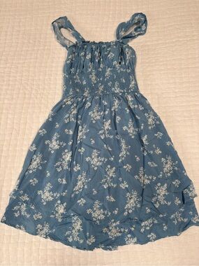 Hollister Blue White Floral Smocked Mini Dress XXS